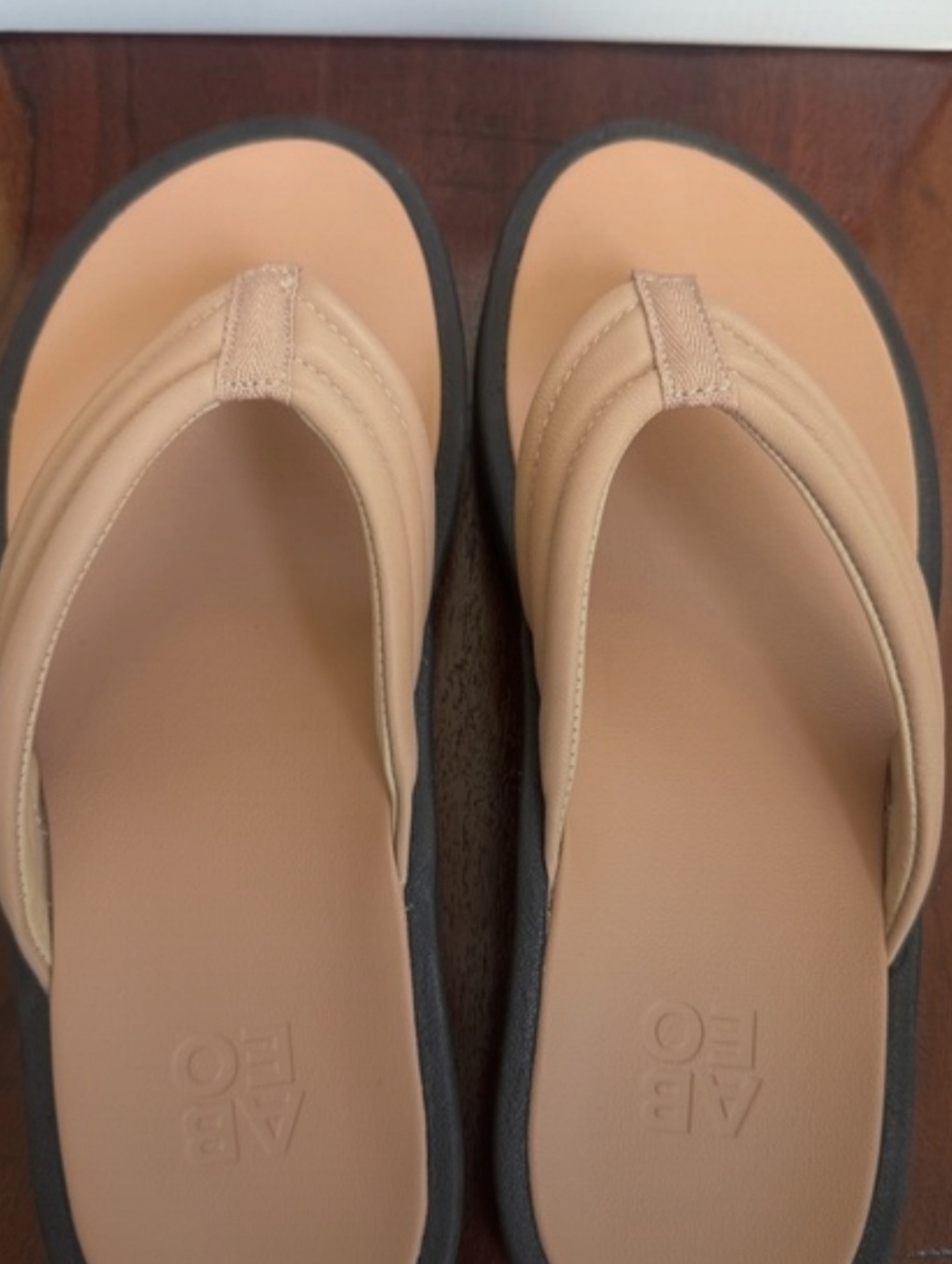 Abeo Women's Tan and Black Platform Flip Flop Sandals